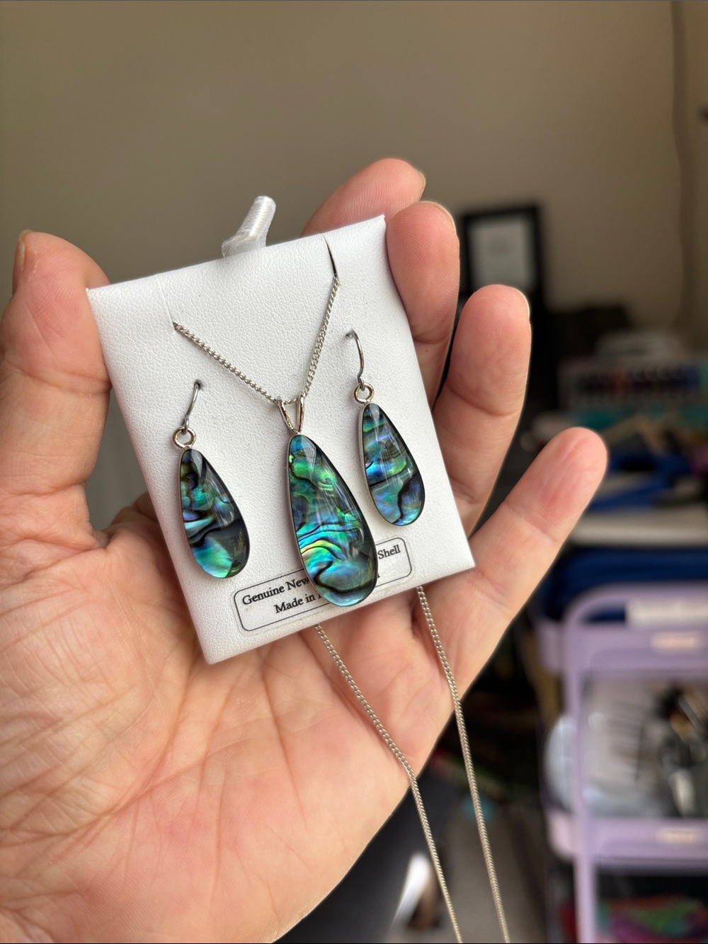 Abalone Shell Teardrop Necklace & Earring Set